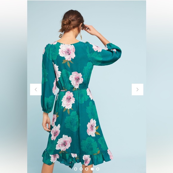 Aleah Dress Plenty by Tracy Reese Anthropologie Floral Faux Wrap Green medium - Picture 6 of 16